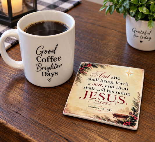 Christmas Bible Verse Coaster – Matthew 1:21