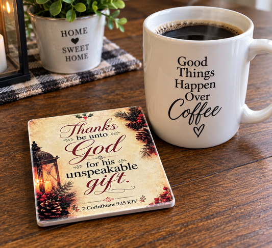 Thanks Be Unto God – Inspirational Christian Scripture Coaster